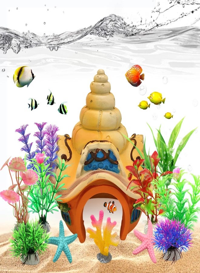 GOFYLIN Fish Tank Decorations kit, Aquarium Decor Sea Shell House x 1pc, Fish Tank Accessories Aquatic Plants x 8pcs, Starfish x 2pcs, Coral x 1pcs. - Image 4